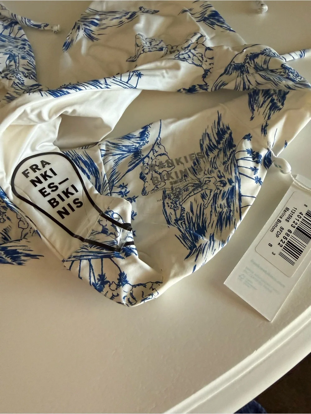 Frankie's Bikinis White & Blue Floral Wrap Triangle Top